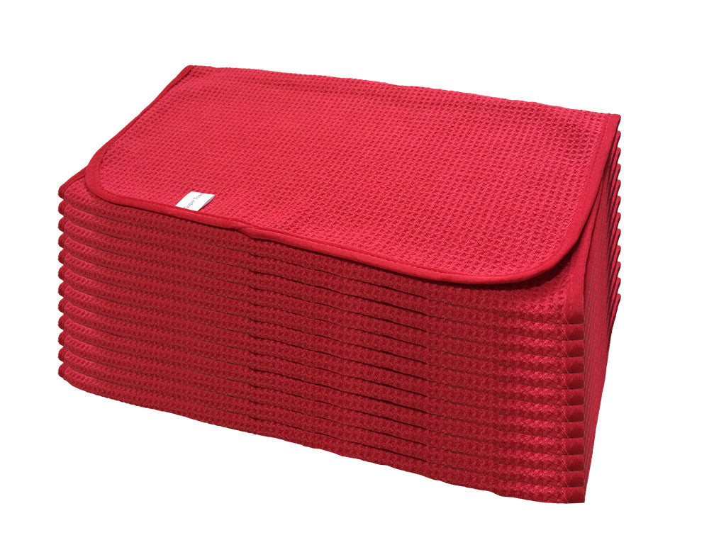 Blue or Red Waffle Weave Microfiber Towel (12 pack)