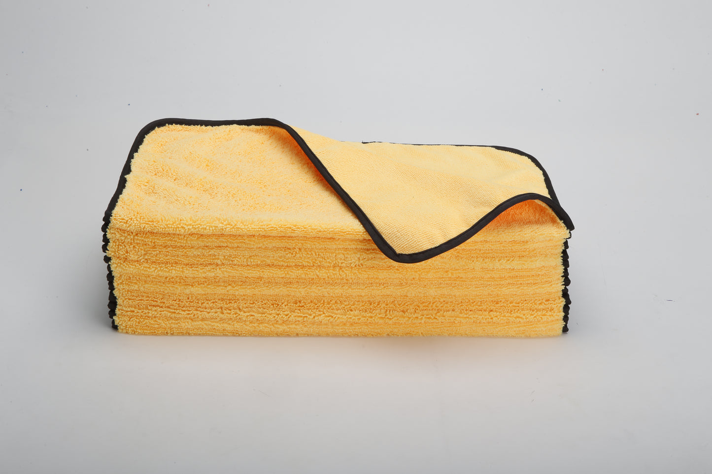 Medium YELLOW Power Shine Microfiber Towels w/ Black Piping 16" x 16" (12 Pcs/Pack)