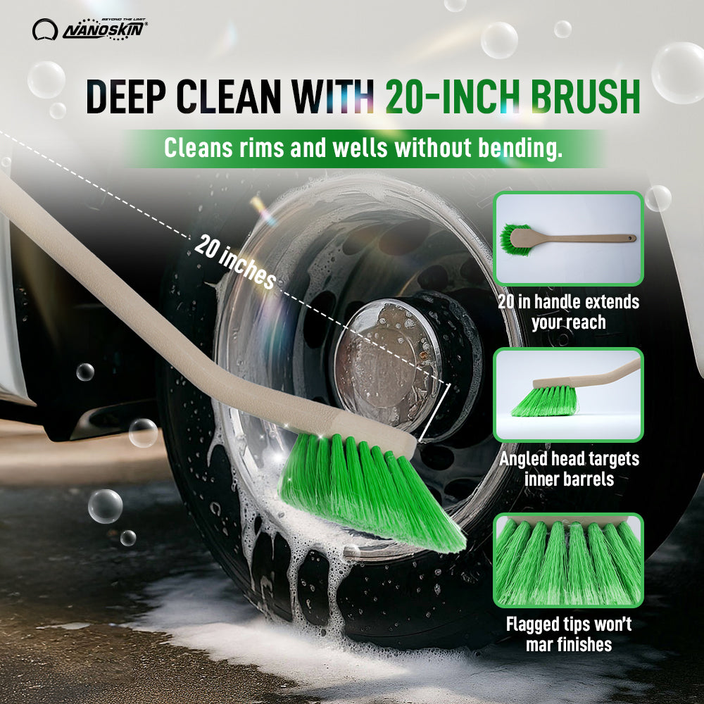 Professional 20-Inch Angled Tire & Wheel Cleaning Brush - Green Polystyrene
