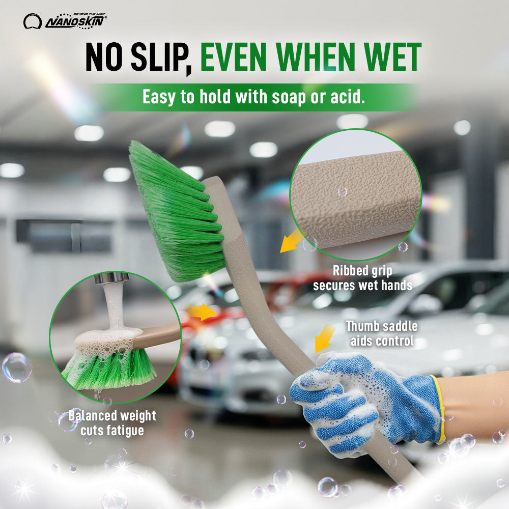 Professional 20-Inch Angled Tire & Wheel Cleaning Brush - Green Polystyrene