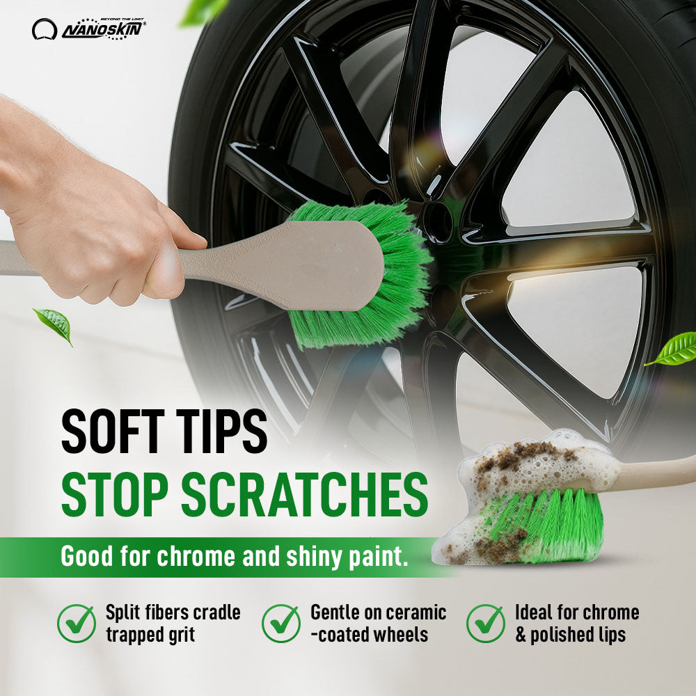 Professional 20-Inch Angled Tire & Wheel Cleaning Brush - Green Polystyrene
