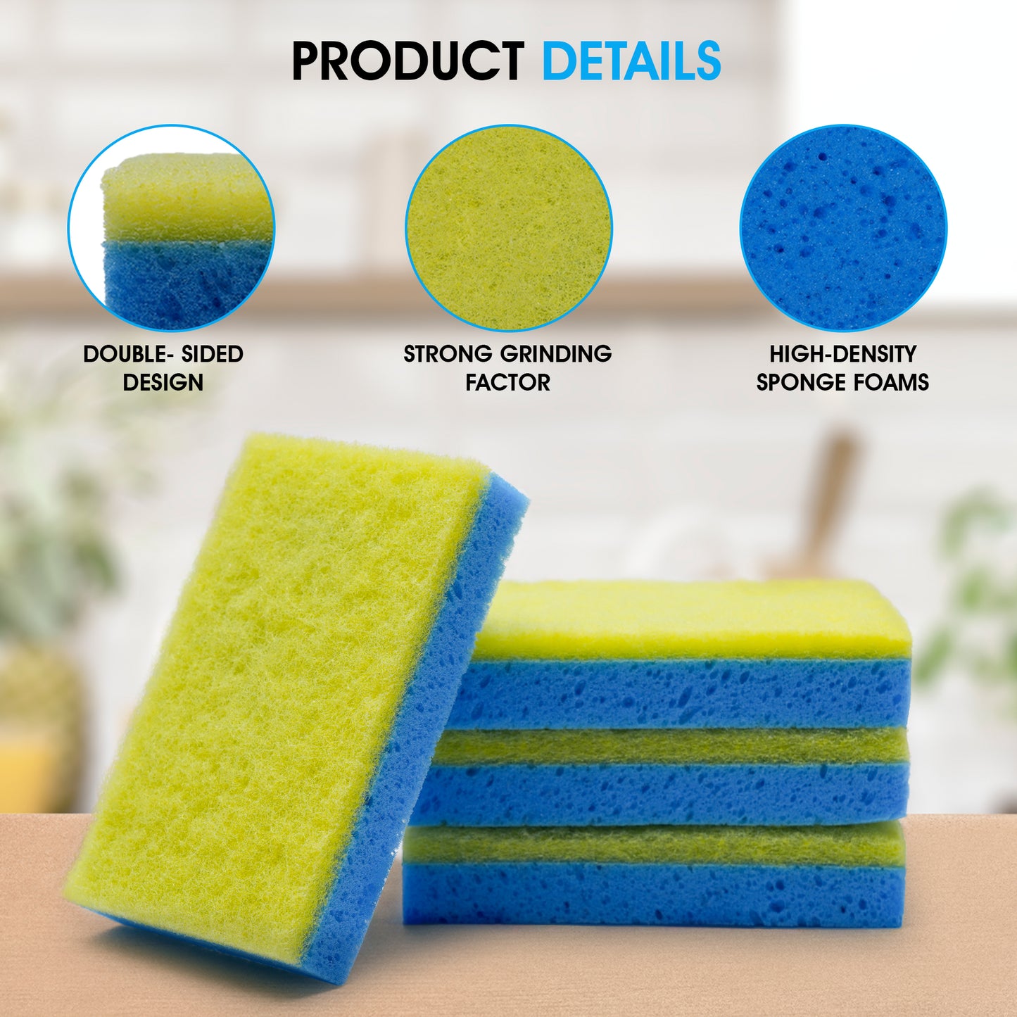 Scrub Away™ Plus Sponges, 4-Pack - 3" x 5" Non-Abrasive Dual-Sided Cleaning Tool
