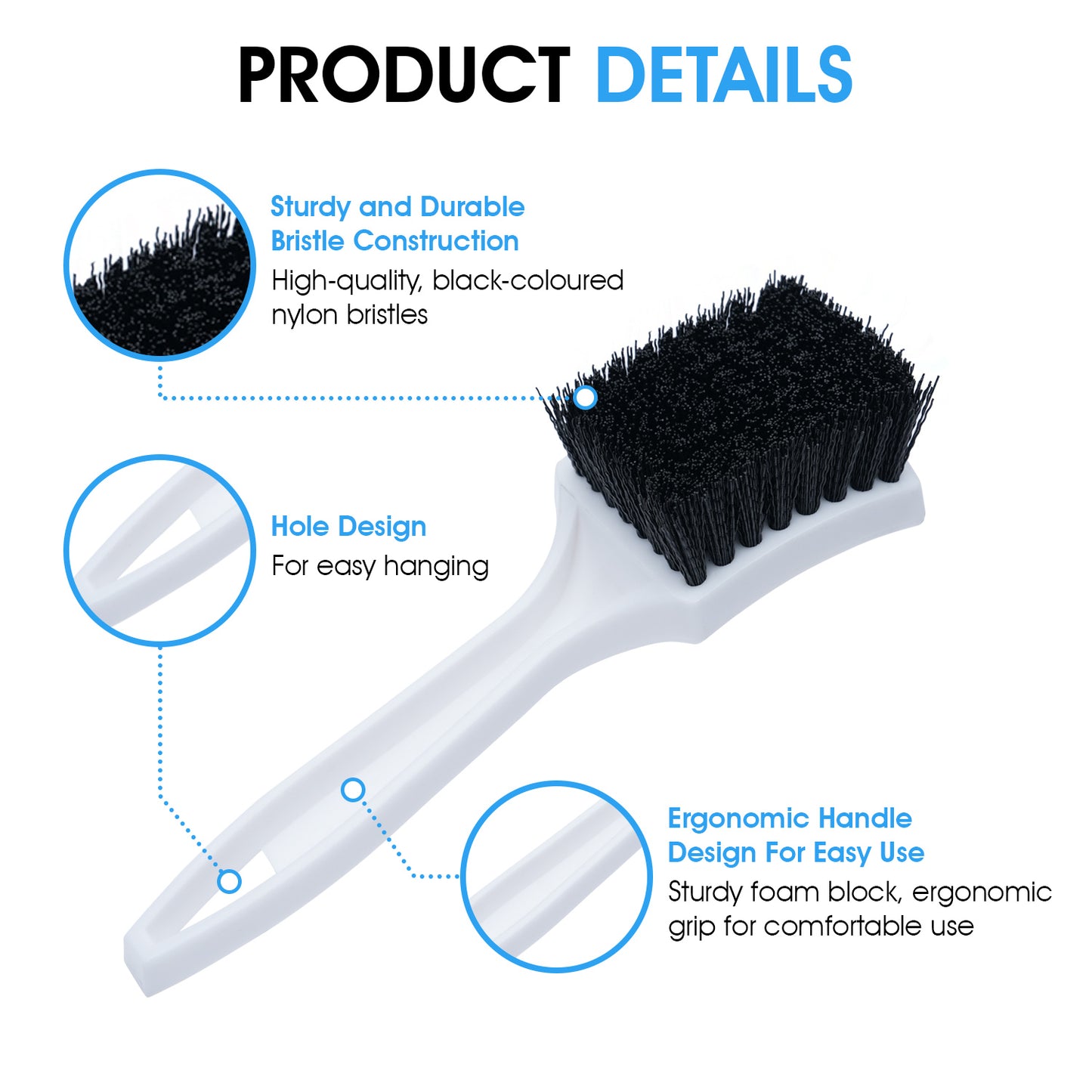 8.5" Carpet & Floormat Black Nylon Scrub Brush (3 Pack)