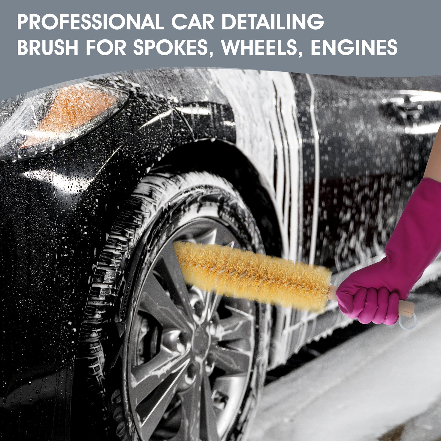 2-Pack Ultra-Efficient 17" Long Spoke, Wheel, and Engine Detailing Brushes with Rust Proof Plastic Coated Wire