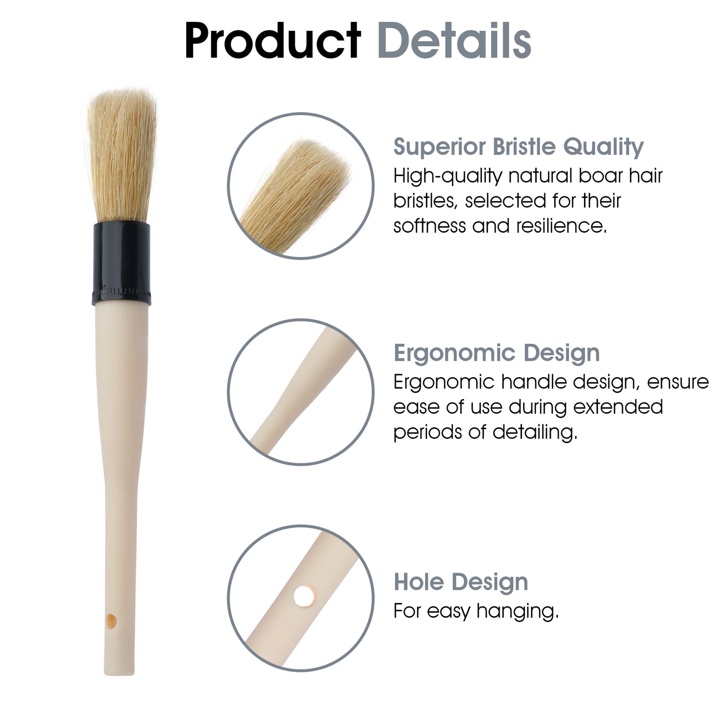 Boar Hair Vent and Dash Detailing Brushes, 3-Pack