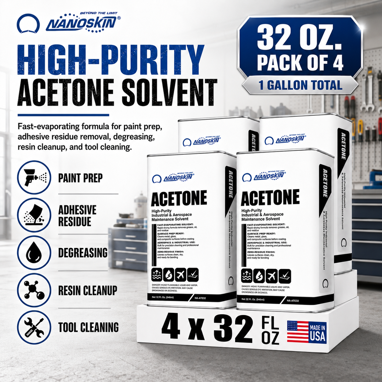 Nanoskin Acetone 1 Gallon (32 Oz. Pack of 4)