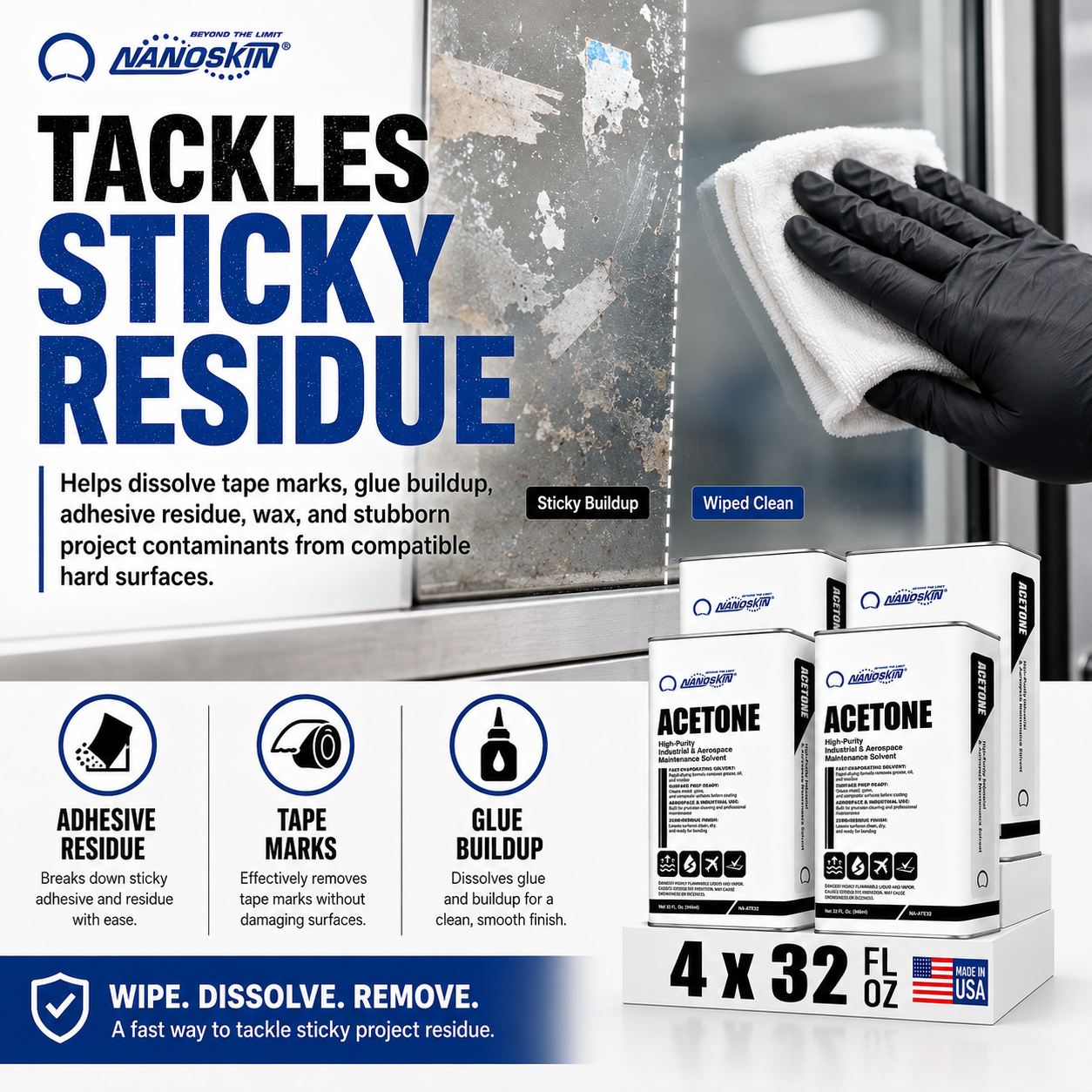 Nanoskin Acetone 1 Gallon (32 Oz. Pack of 4)