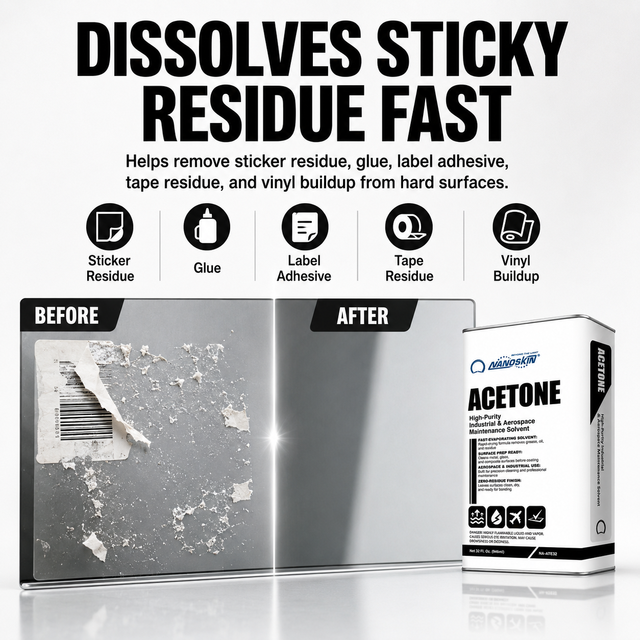 Nanoskin Acetone 32 Oz. – Professional Grade Pure Acetone Solvent