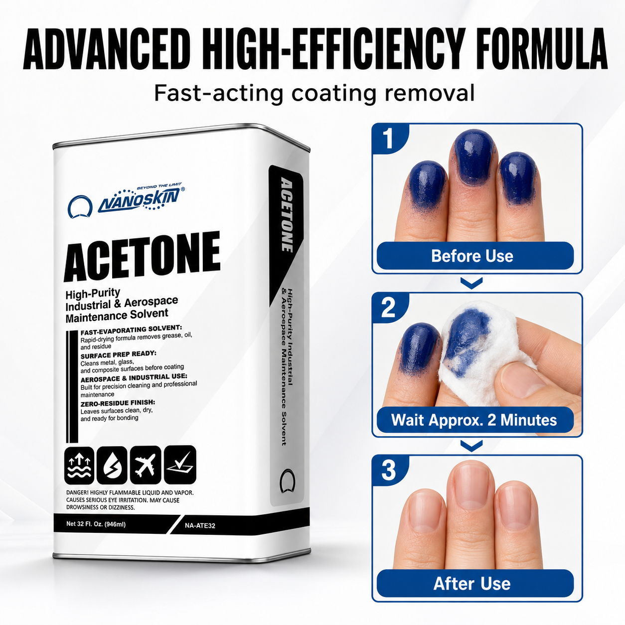 Nanoskin Acetone 32 Oz. – Professional Grade Pure Acetone Solvent