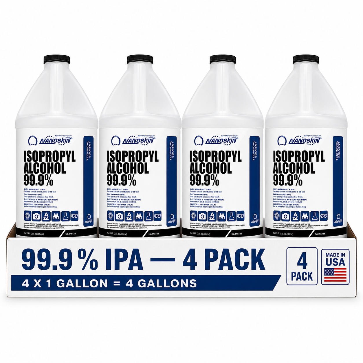 Nanoskin 99.9% Isopropyl Alcohol (IPA) – High-Purity Technical Grade Alcohol for Industrial & Laboratory Use, Fast Evaporating, Low-Residue Formula – 128 fl oz