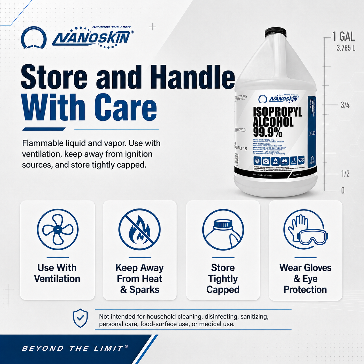 Nanoskin 99.9% Isopropyl Alcohol (IPA) – High-Purity Technical Grade Alcohol for Industrial & Laboratory Use, Fast Evaporating, Low-Residue Formula – 128 fl oz