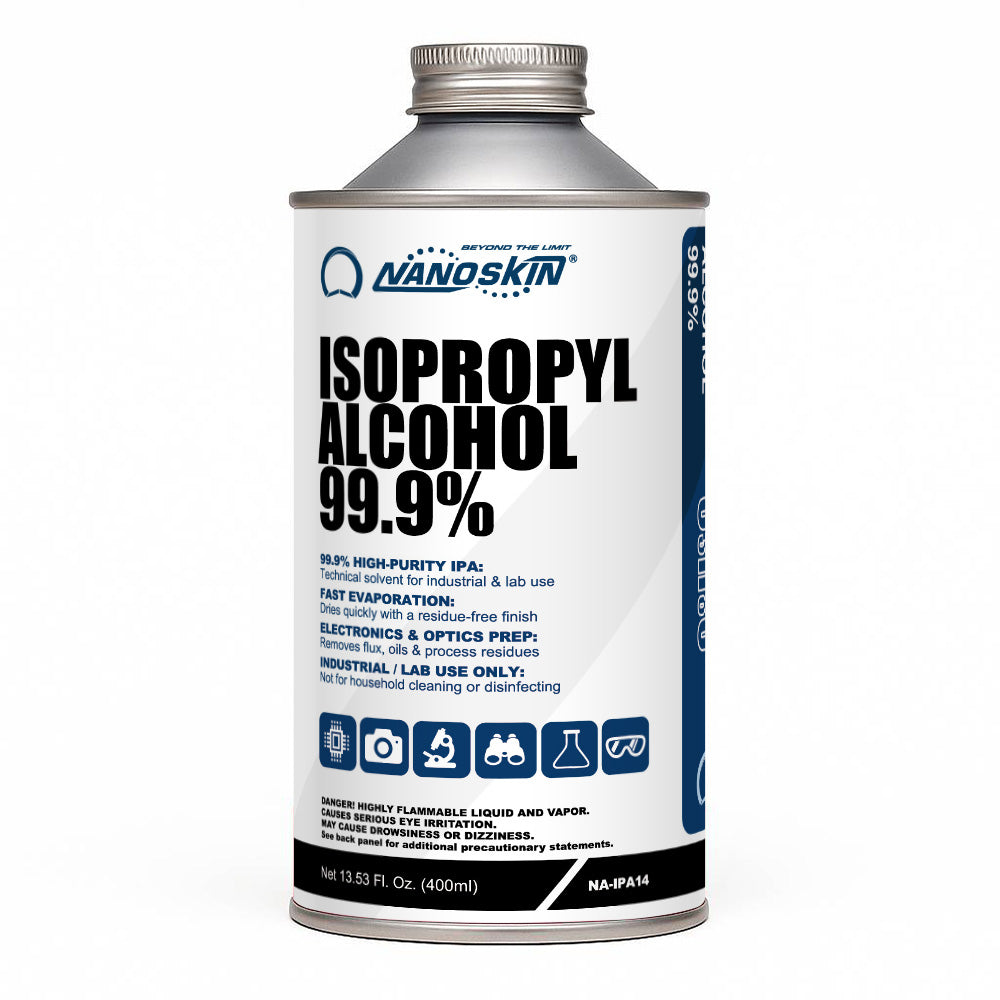 Nanoskin 99.9% Isopropyl Alcohol (IPA) – High-Purity Technical Grade Alcohol for Industrial & Laboratory Use, Fast Evaporating, Low-Residue Formula – 13.5 fl oz (400 mL)