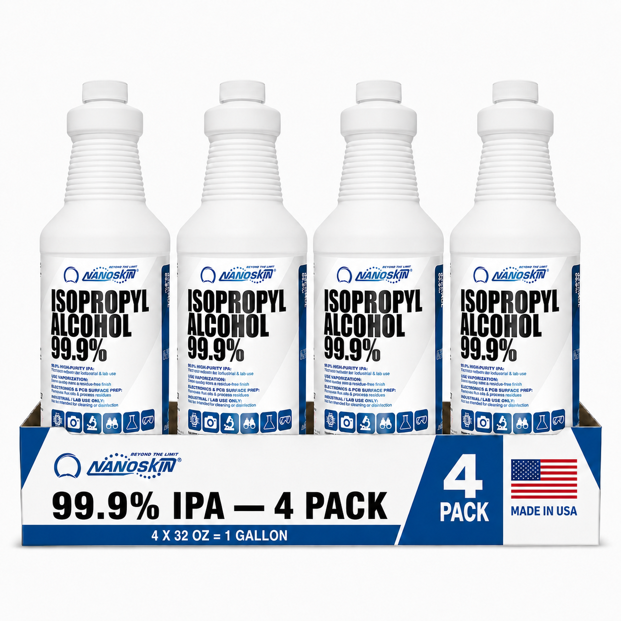 Nanoskin 99.9% Isopropyl Alcohol (IPA) – High-Purity Technical Grade Alcohol for Industrial &amp; Laboratory Use, Fast Evaporating, Low-Residue Formula – 32 fl oz (946 mL)
