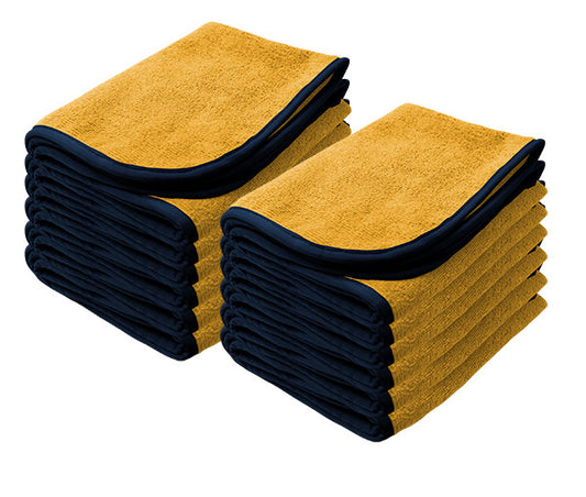 YELLOW Power Shine Microfiber Towel w/ BLK silk edge 16" x 24"  (12 Pcs/ Pack)