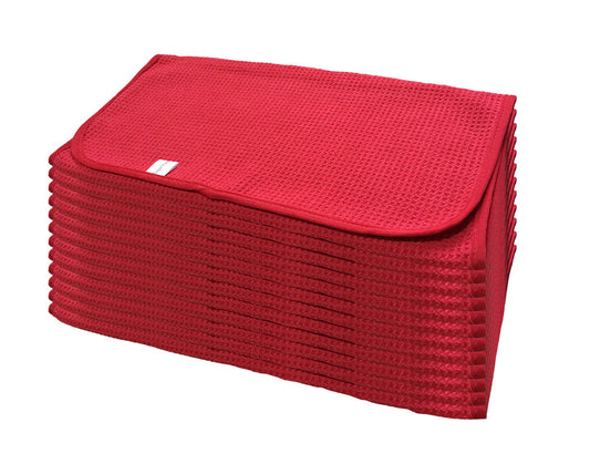 RED Waffle Wave Microfiber Waffle Towel 16" x 24" (12 Pcs/Pack)