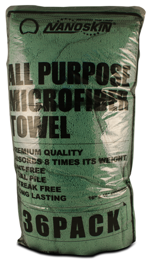 NANOSKIN 16" x 16" All Purpose Microfiber Towel 36 Pack - GREEN