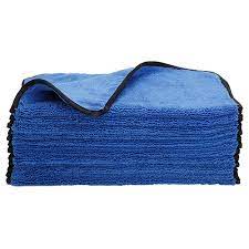BLUE Super Ultra Plush Microfiber Towels w/ Black Piping 16"x 24" 500GSM (12 Pcs/ Pack)