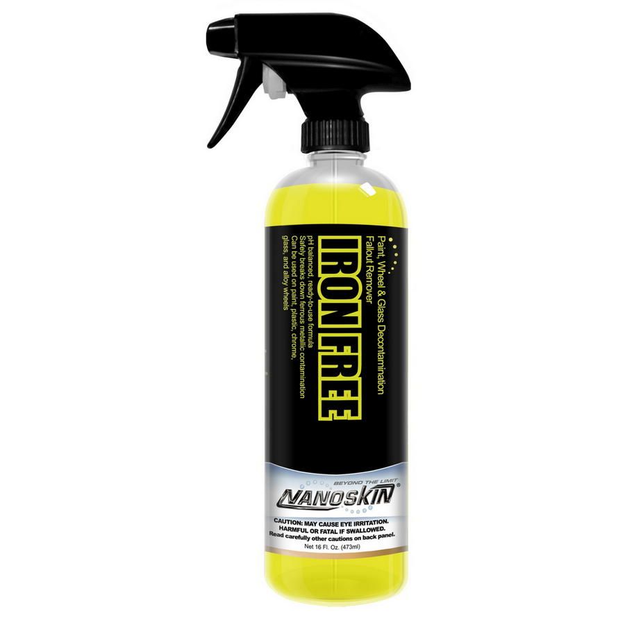 • Acid-free, pH balanced paint & wheel cleaner / fallout remover<br>• IRON FREE safely breaks down ferrous metallic contamination caused by automotive brakes, rail travel, and construction<br>• Decontaminates delicate paint, plastic, chrome, glass, and alloy wheels<br>• IRON FREE sprays on fluorescent green and turns reddish as it reacts with the iron particulates making it easier to remove